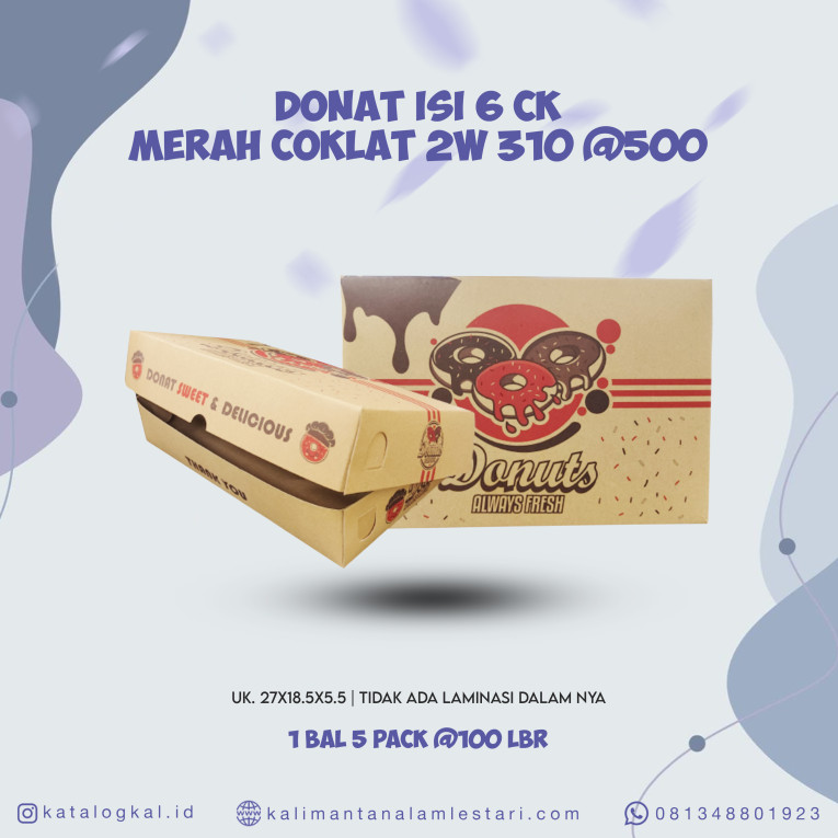 [T.O] - Kotak Donat Isi 6 CK Merah Coklat 2W 310 @500