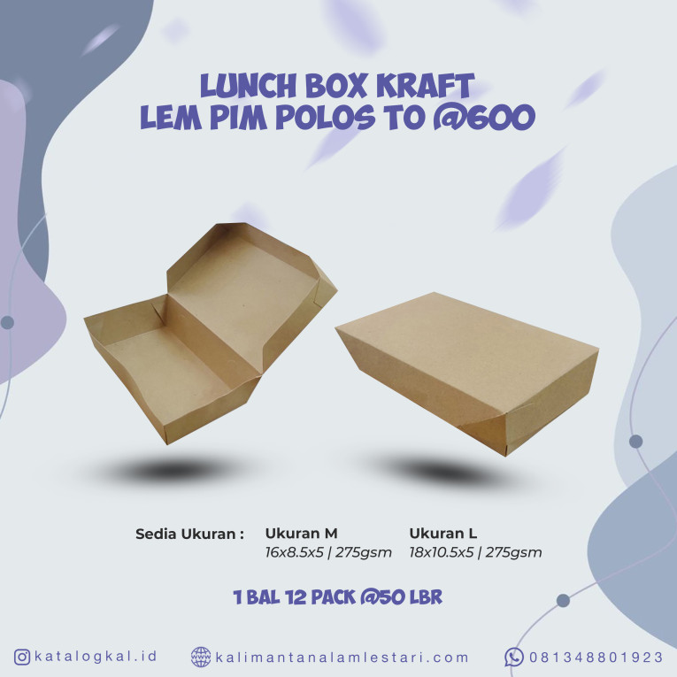 [T.O] - Kotak Lunch Box Kraft Lem PIM Polos @600