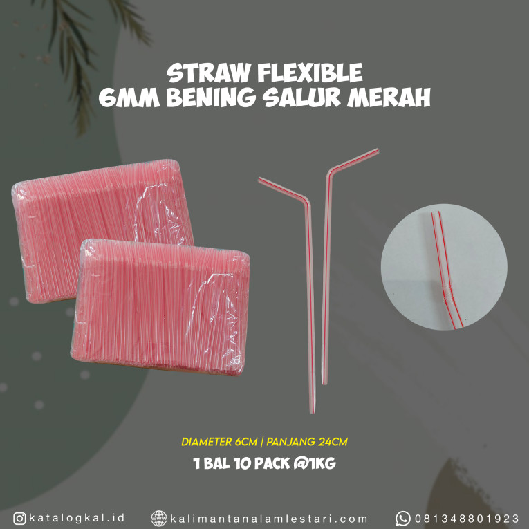 [T.M] - Straw Flexible 6mm Bening Salur Merah
