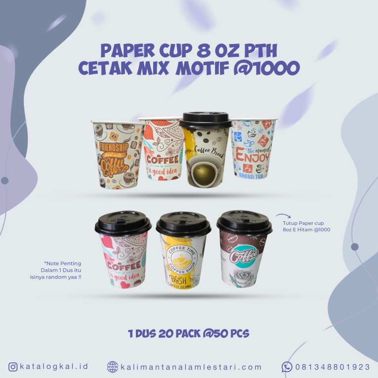 [T.O] -  Paper Cup 8oz Pth Cetak Mix Motif @1000