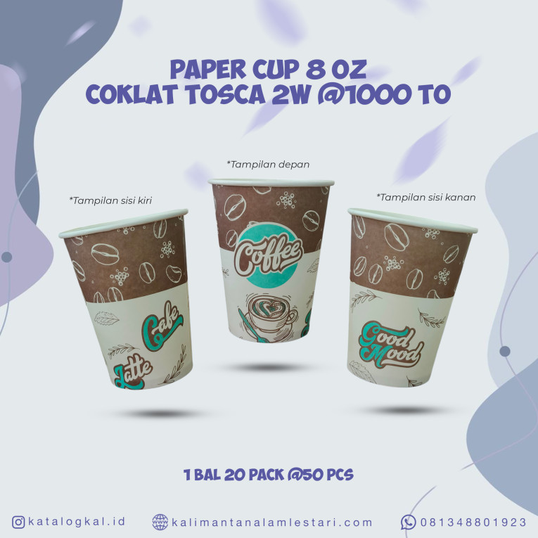[T.O] - Paper Cup 8 oz Coklat Tosca 2W @1000 TO