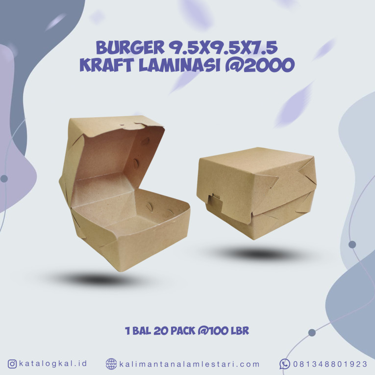 [T.O] - Kotak Burger Kraft Laminasi 9.5x9.5x7.5 @2000