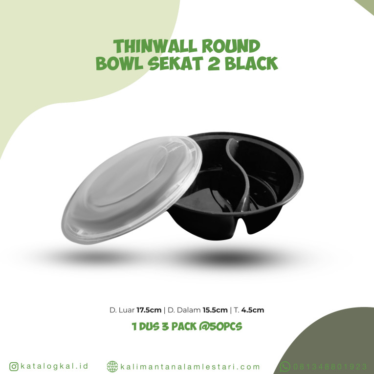 [Best Fresh] - Thinwall Round Bowl Sekat 2 Black