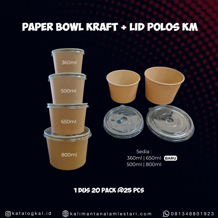 [Oolala] - Paper Bowl Kraf + Lid Polos